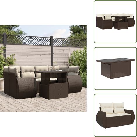 7-tlg. Garten-Sofagarnitur mit Kissen Braun Poly Rattan - Garten Sofagarnitur - Garten Sofagarnituren - Outdoor Sofagarnitur - Sofagarnitur Terrasse