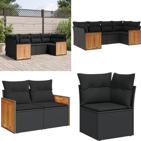 6-tlg. Garten-Sofagarnitur mit Kissen Schwarz Poly Rattan - Gartengestelle - Gartenmöbelset - Lounge Set - Rattan Möbel - Gartenlounge - Home & Living (1/5)