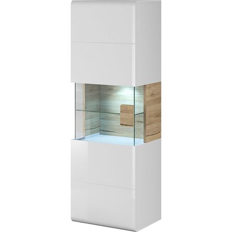 Hängeschrank + LED, Kollektion OHIO, in Weiß und Eichenfinish.