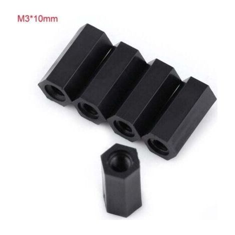 100 Stück schwarze Innengewinde-Distanzstücke aus PA66-Nylon, Nylon-Zubehör, M3 Innengewinde x M3 Innengewinde-Distanzstücke mit Sechskantgewinde (M3x10)