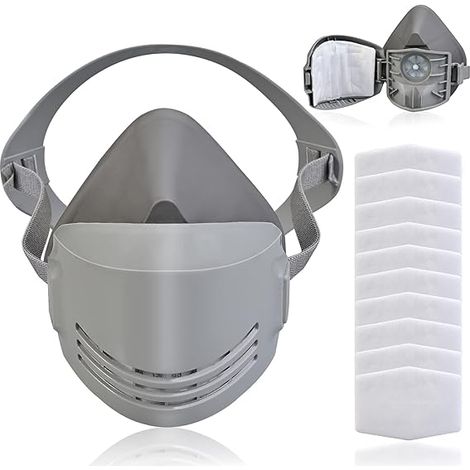 Cubierta facial antipolvo reutilizable de media cara con 10 filtros reemplazables de algodón, cubierta facial de protección de seguridad adecuada para polvo, pintura, decoración, carpintería (1/5)