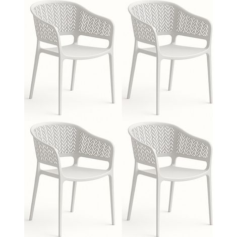 Lot de 4 chaises de jardin empilables en résine coloris blanc - Longueur 59 x Profondeur 56 x Hauteur 79 cm (1/5)