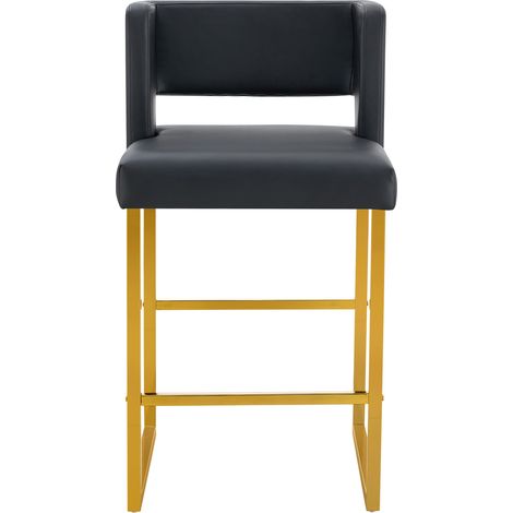 2er-Set schwarze Barhocker im nordischen Stil mit goldenen Metallbeinen, gepolsterter PU-Sitz (1/5)