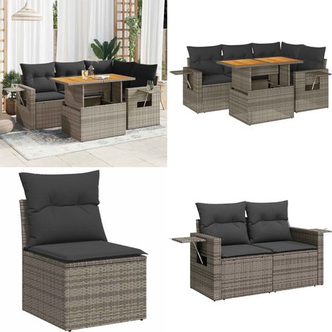 vidaXL Salon de jardin 5 pcs avec coussins gris résine tressée (1/5)