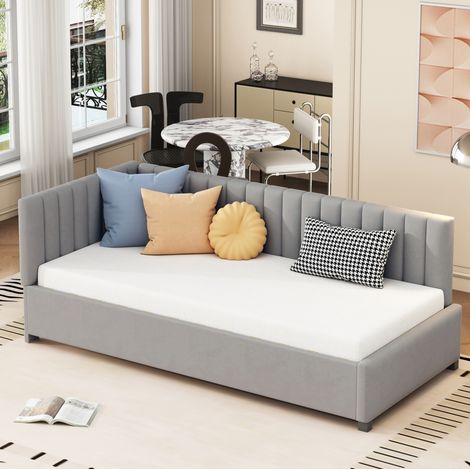 Letto 90x200 cm grigio in velluto, divano letto con rete a doghe (1/5)