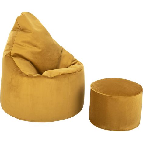 Loft 25 - Poltrona a sacco con poggiapiedi, poltrona a sacco in velluto con schienale alto e poggiapiedi per rilassarsi, poltrona a sacco leggera da gioco per interni - Curcuma (1/5)