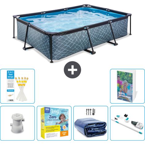 Exit Pool Rechteckig - Steinoptik - 300x200x65 cm - 7-teilig S196