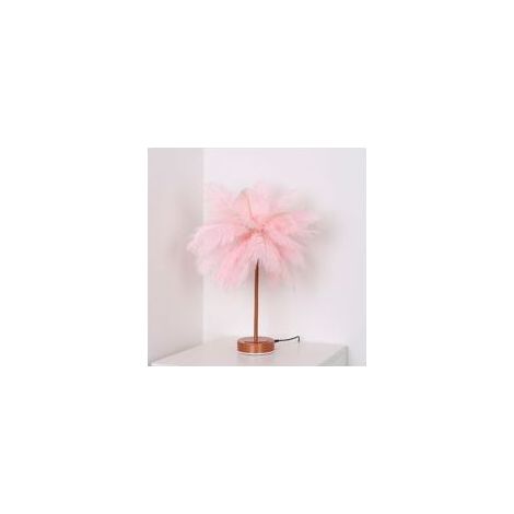 – Lampe de chevet LED pissenlit – Abat-jour plumes roses – Hauteur 43 cm – Alimentation USB – Éclairage tamisé chaleureux (1/5)