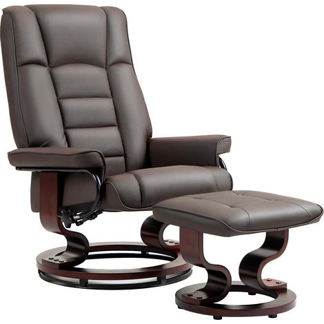 Fauteuil inclinable avec repose-pieds, pivotant et inclinable, revêtement en similicuir, jusqu'à 150 kg, structure en bois, marron (1/5)