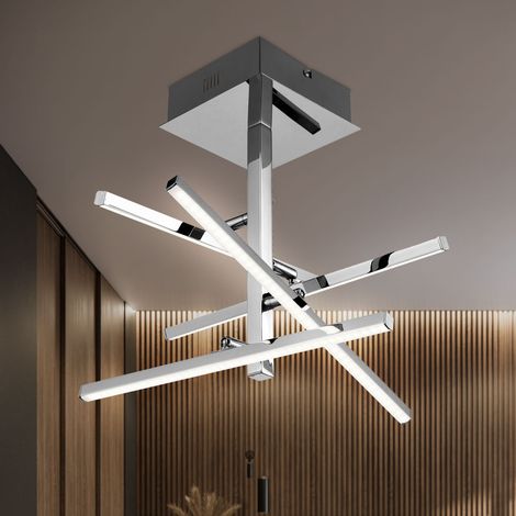 Plafonnier plafonnier de salon chromé au design carré avec tiges réglables, métal acrylique, 4x LED 4x 4 watts 4x 320 lm blanc chaud, LxPxH 51x51x36 cm (1/5)