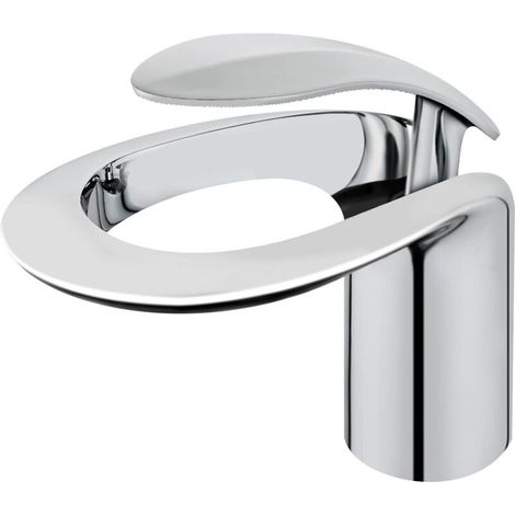 Grifo monomando cromado para lavabo con caño ancho tipo cascada, diseño antideslizante, instalación rápida y grifo de latón duradero.