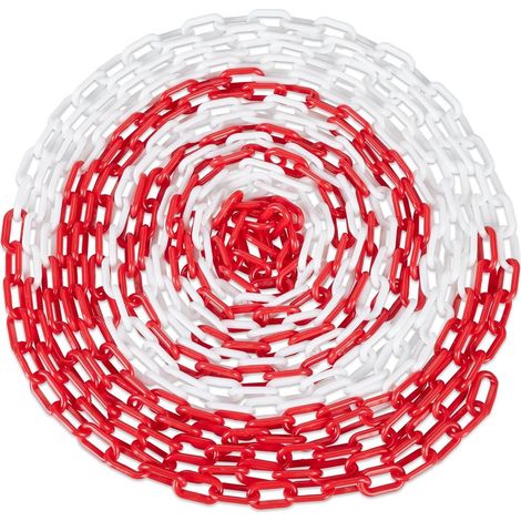 Chaîne de barrière chaîne de signalisation rouge et blanc 25 m, chaîne de délimitation plastique légère, haute visibilité pour chantier, parking, événement (1/5)