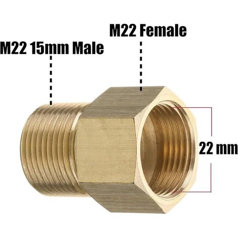 Raccord pour Nettoyeur Haute Pression, Filetage Mâle Métrique M22 15 mm vers Raccord Femelle M22 14 mm, 310 bar (4500 PSI) (1/3)