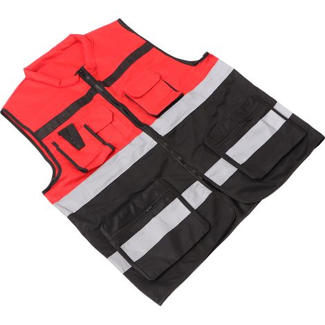 Gilet de sécurité réfléchissant taille unique rouge et noir zippé devant (1/5)
