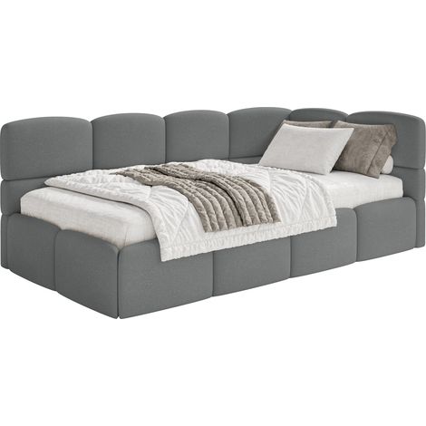Selsey Cloudy – Jugendbett 120 cm, Bettkasten, Chenille, Kopfteil rechts, Dunkelgrau
