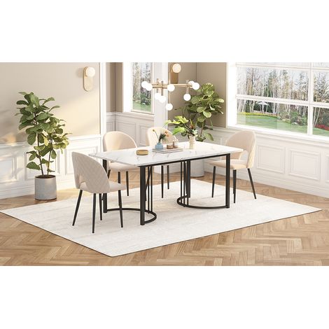 140 x 80cm Dining Table,(1-pcs), Modern Kitchen Table, Metal Frame Rectangular Dining Table in Modern Marble Pattern Kitchen Table with Adjustable Feet for Dining Room Living Room, White/Black