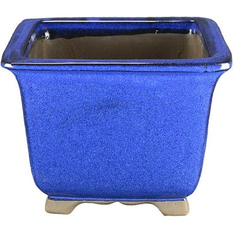 Vaso per bonsai quadrato in gres smaltato blu 22,5x22,5x18,5 cm - 2845a