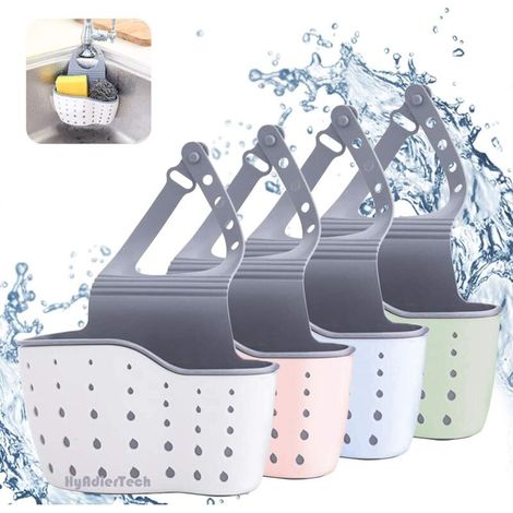 Lot de 4 porte-éponge pour évier de cuisine porte-savon éponge de salle de bain ventouse organisateur savon gommage accessoires de vaisselle (bleu, rose, beige, vert) (1/4)