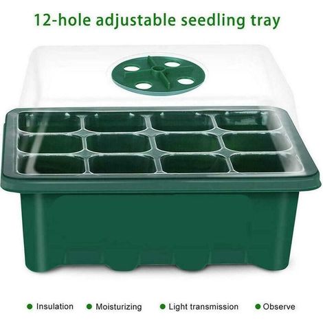 Plateau de semis 12 alvéoles, kit de démarrage pour plantes avec dôme et base, serre de germination à humidité réglable (1/4)