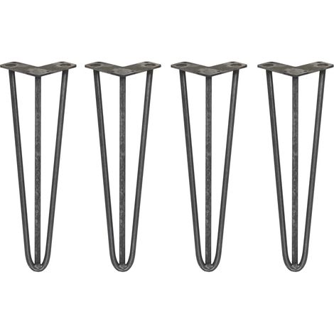 4 x 16" Hairpin Legs - 3 Prong - 12mm - Raw Steel