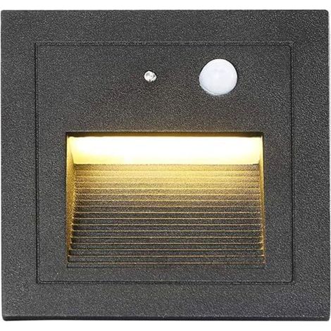 Ineasicer Lot de 1 LED Spot Mural Encastré 3W Applique Murale Escalier Lumière Lampe Détecteur de Mouvement Sol Encastré Lumière Escalier 2800K Blanc Chaud (1/4)