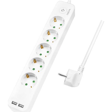 Logilink lps249u - regleta de 5 enchufes 5 x cee 73 2 x usb a con interruptor de encendidoapagado y proteccion ip20 longi (1/4)
