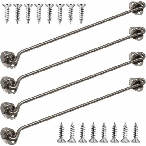 QORVA
-Crochets de cabine, 4 crochets de fenêtre en acier inoxydable massif épais de 30,5 cm avec vis de montage pour porte de grange, salle de bain, porte coulissante (argent),de