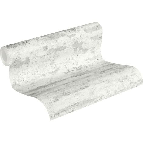 Papier peint moderne blanc & gris effet usé Tapisserie pour bureau tendance imitation béton Papier peint intissé blanc style industriel (1/5)