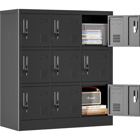 CHICFURN Armadietto metallico a 9 ante 90x40x100 cm nero con serratura individuale (1/5)