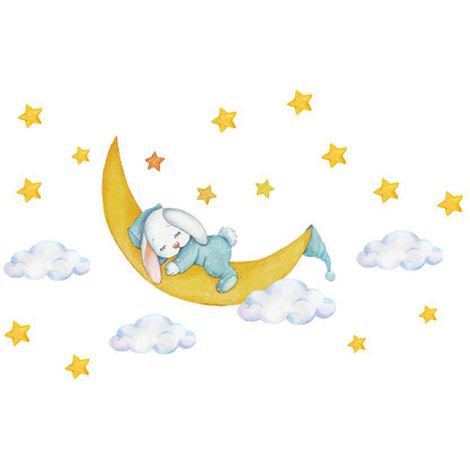 Ahlsen Un set de vinilos decorativos CONEJO EN LA LUNA, vinilos decorativos de estrellas, dulces sueños I vinilos decorativos para habitaciones infantiles de bebés, niñas y niños (1/5)