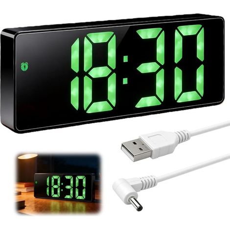 Réveil Numérique avec Câble USB, Horloge Digitale LED avec Gros Chiffres Reveil Digital 12 / 24H avec Température Date Alarme Luminosité Réglable, Horloge de Bureau Numérique pour Chambre Bureau Salon (1/5)