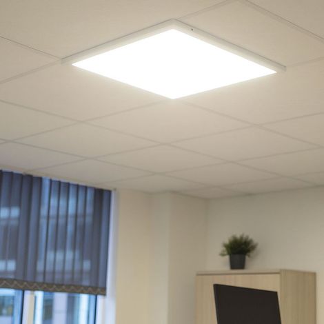Deckenlampe Büro Deckenleuchte Einbau LED Panel quadratisch, Tageslichtlampe Aufbau Deckenpanel weiß, LED 36W 3960lm 6500K, LxBxH 59,5x59,x5x3 cm