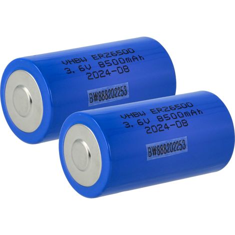 vhbw 2x Lithium ER26500 (Size C) Round Cell Batteries - Primary Batteries (8500 mAh, 3.6 V, Li-SOCl2)