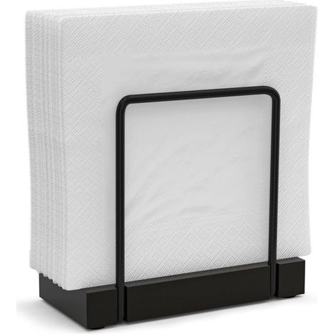 Serviettenhalter – Schreibtisch-Taschentuchhalter – Küchenregal – Robustes Material aus Bambus und Eisen – 16 x 15 x 8 cm – Schwarz (1/5)