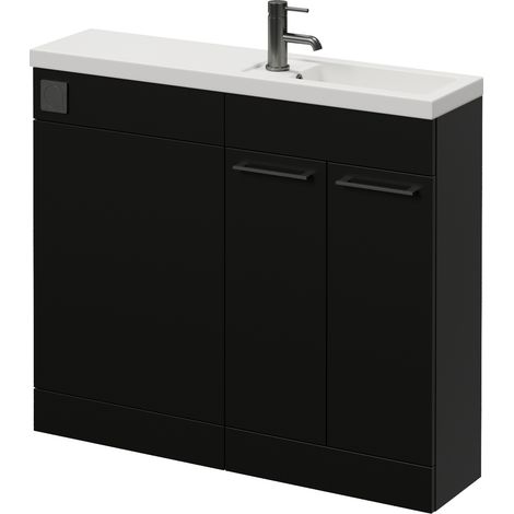 Napoli 250 Matt Black 1000mm 2 Door Vanity Unit Toilet Suite with Square Silvo Basin - 1000mm - Gunmetal Grey 160mm HandleWithout Kingston Toilet Pan