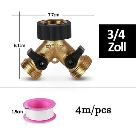 Raccord de tuyau à double robinet avec vanne d'arrêt pour tuyau d'alimentation de 3/4". (1/4)