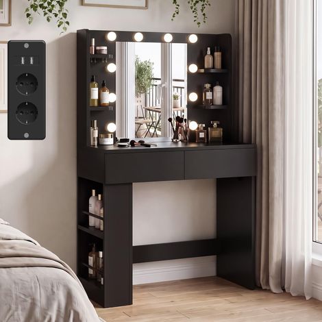 Coiffeuse avec Miroir et Multiprise – Table de Maquillage Moderne avec Prises (1/5)