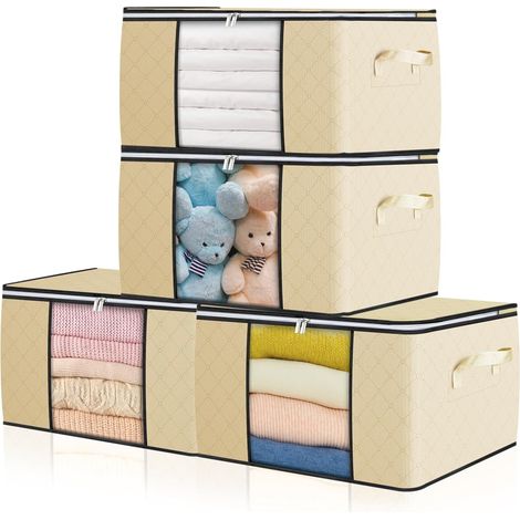 Set de 4 boîtes de rangement sous le lit pliables beige 90 L