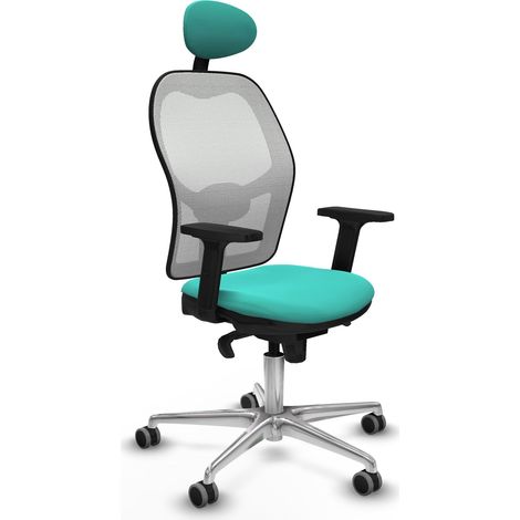 Jorquera sincro malla blanca similpiel turquesa brazos 2D base aluminio cabecero fijo ruedas 65mm engomada (1/5)