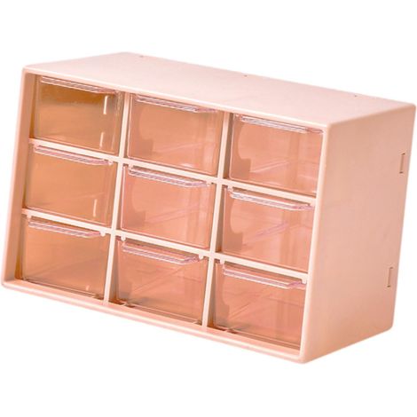 Boîte À Tiroirs - Organisateur De Bureau Transparent - 9 Tiroirs - Pour Perles Bijoux Et Petits Objets - Rose Pâle (1/5)