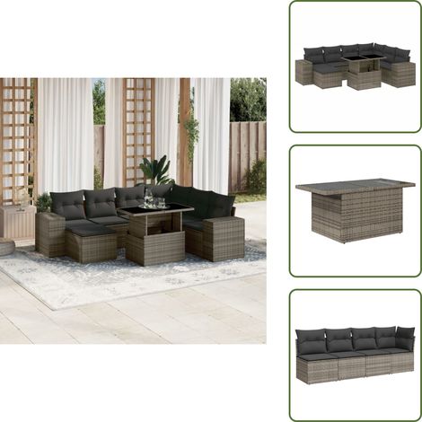 8-tlg. Garten-Sofagarnitur mit Kissen Grau Poly Rattan - Gartenmöbel Set - PE-Rattan Möbel - Outdoor Lounge - Gartenecke - Sofasatz (1/5)