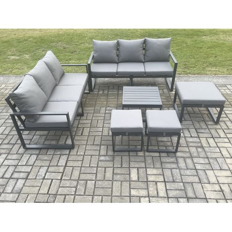 Fimous Aluminium 9 Seater Outdoor Garden Furniture Lounge Sofa Set with Square Coffee Table 3 Footstools Dark Grey (1/5)