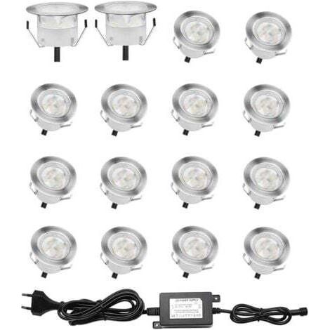 Beijiyi – Lot de 16 spots LED encastrables étanches IP67 – 0,6W DC12V – Lumière blanche 4000K – Installation facile pour terrasse et escaliers