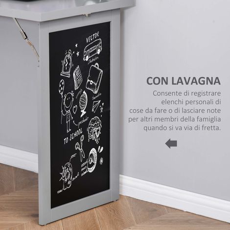 Bureau pliant en bois et métal avec étagère à 9 niveaux, 153x98x51 cm, gris pour ordinateur (1/5)