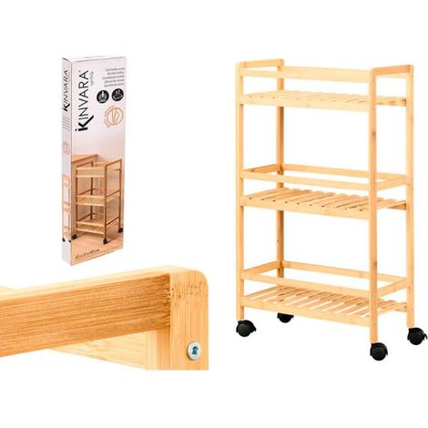 KINVARA verdulero bambu 3 niveles 6x84,5x23 cm , Verdulero de bambú de 3 niveles, un mueble organizador práctico y elegante, ideal para almacenar frutas, verduras y otros alimentos (1/3)