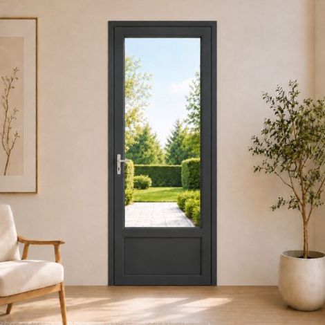 Porte fenêtre PVC anthracite 1 vantail hors tout H 218 x L 86 cm ouverture française pour pose en neuf - tirant droit