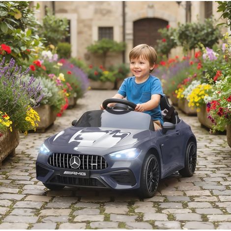 Elektrisches Kinderauto 99x55x43 cm aus Kunststoff Grau mit Fernbedienung, stabil – MEUBLIV (1/5)