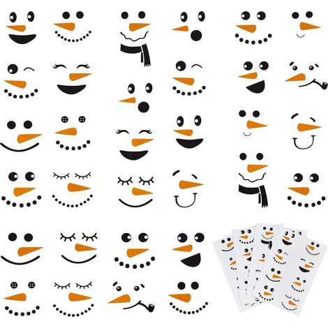64pcs Autocollants Visage de Bonhomme de Neige pour Décorations de Noël Autocollants Décoratifs en PVC pour Bricolage Décoration de Maison Vacances D'Hiver Fenêtre Mur Bouteilles D'Eau (1/5)