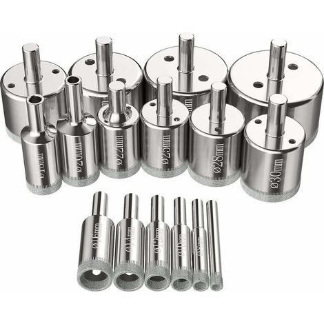 (Kit de 16 pièces) Jeu de scies cloches, jeu de forets diamantés (6-50 mm), outils de perçage pour verre (1/4)