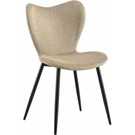 Chaise de salle à manger x1 dossier forme arrondie en papillon en tissu taupe cadre à quatre pieds en métal noir 100007579 (1/5)